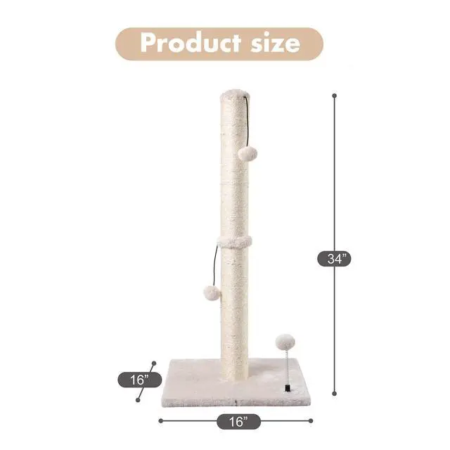 Alt view image 4 of 7 - 34 Tall Cat Scratching Post Premium Basics Kitten Scratcher Sisal Scratch Posts Trees with Hanging Ball for Indoor Cats, Beige