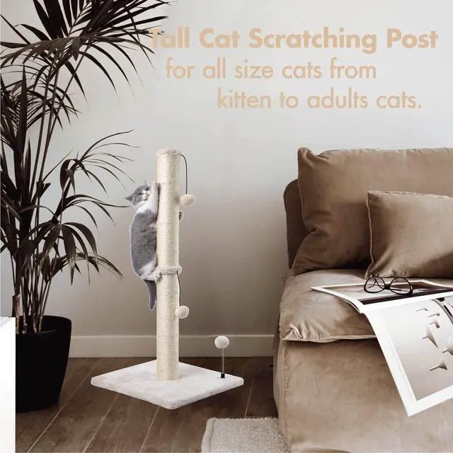 Alt view image 5 of 7 - 34 Tall Cat Scratching Post Premium Basics Kitten Scratcher Sisal Scratch Posts Trees with Hanging Ball for Indoor Cats, Beige