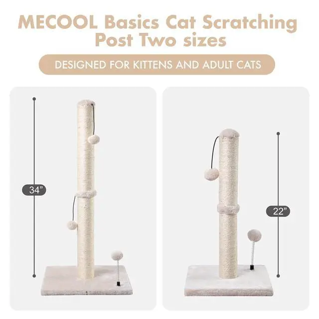 Alt view image 6 of 7 - 34 Tall Cat Scratching Post Premium Basics Kitten Scratcher Sisal Scratch Posts Trees with Hanging Ball for Indoor Cats, Beige