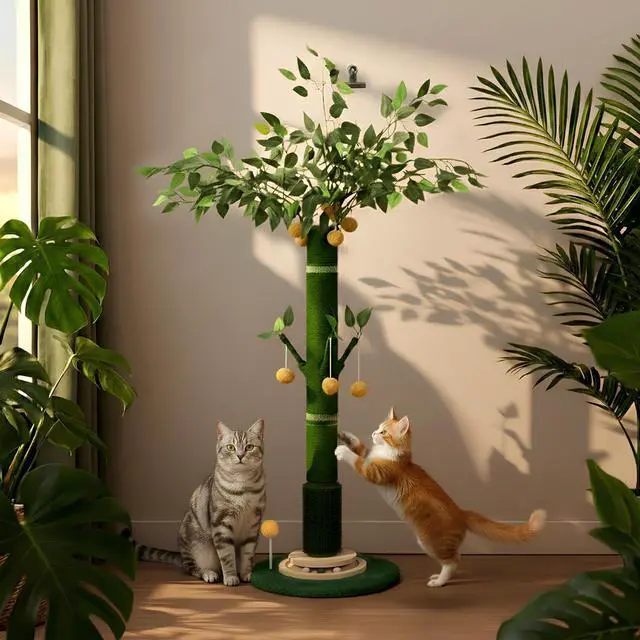 Main image of 53" Extra Tall Cat Scratching Post for Large Cats, Heavy Duty Vertical Scratcher with Natural Sisal Rope, Stable Climbing Pole with Hanging Ball for Full Body Stretching