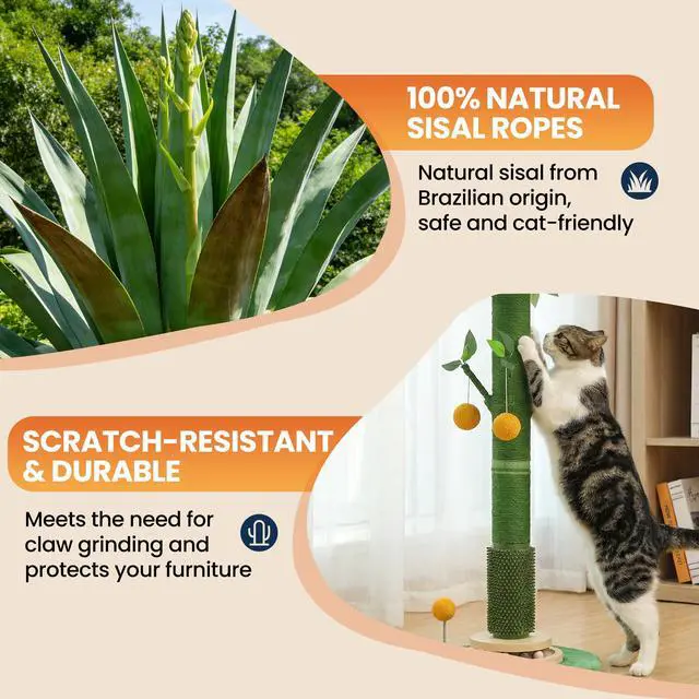Alt view image 5 of 7 - 53" Extra Tall Cat Scratching Post for Large Cats, Heavy Duty Vertical Scratcher with Natural Sisal Rope, Stable Climbing Pole with Hanging Ball for Full Body Stretching