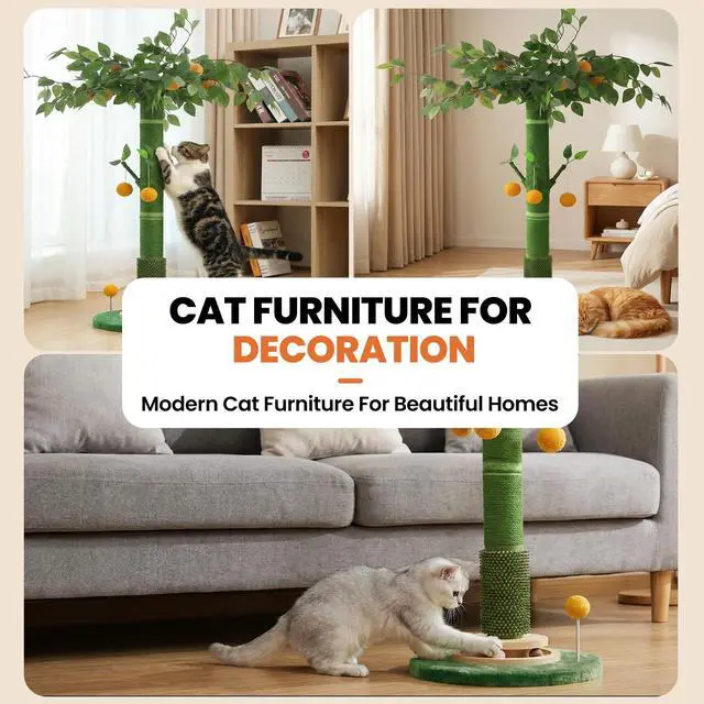 Alt view image 6 of 7 - 53" Extra Tall Cat Scratching Post for Large Cats, Heavy Duty Vertical Scratcher with Natural Sisal Rope, Stable Climbing Pole with Hanging Ball for Full Body Stretching