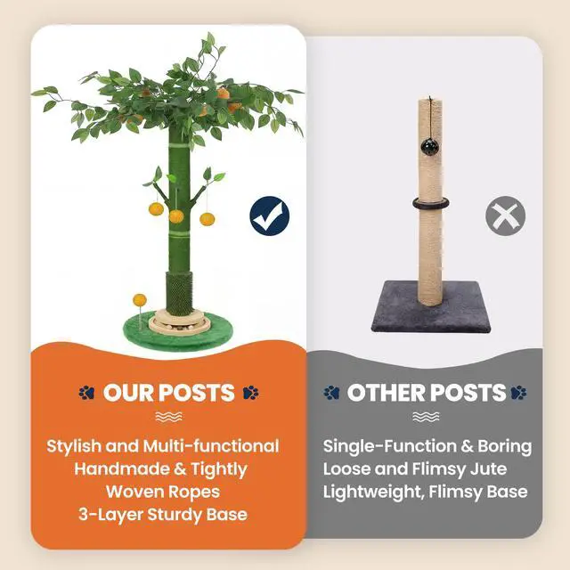 Alt view image 7 of 7 - 53" Extra Tall Cat Scratching Post for Large Cats, Heavy Duty Vertical Scratcher with Natural Sisal Rope, Stable Climbing Pole with Hanging Ball for Full Body Stretching