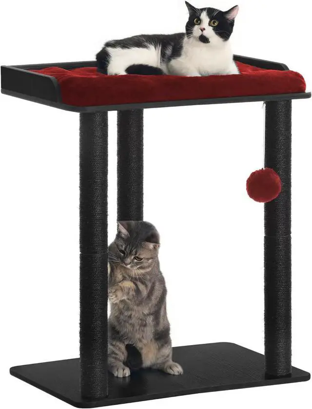Main image of 26.7in Large Cat Tree Tower Condo, Cat Scratch Posts for Indoor Cats, Big Plate, Three 23.6in Full Sisal Scratching Posts, Black&Red