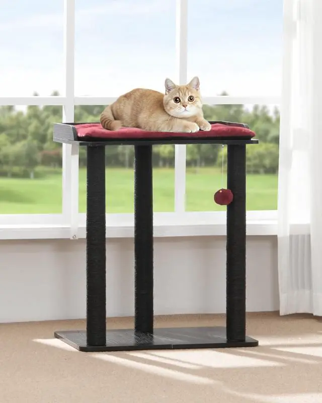 Alt view image 4 of 7 - 26.7in Large Cat Tree Tower Condo, Cat Scratch Posts for Indoor Cats, Big Plate, Three 23.6in Full Sisal Scratching Posts, Black&Red