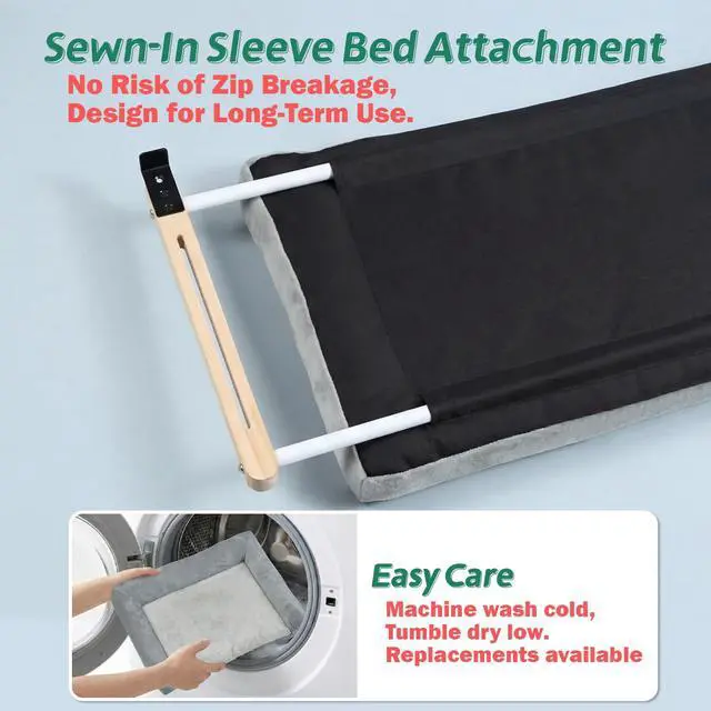 Alt view image 3 of 7 - Cat Perch for Window Sill with Bolster - Orthopedic Hammock Design with Premium Hardwood & Robust Metal Frame - Cat Window Seat for Large Cats and Kittens - Natural Color Wood Gray Bed, 24''W