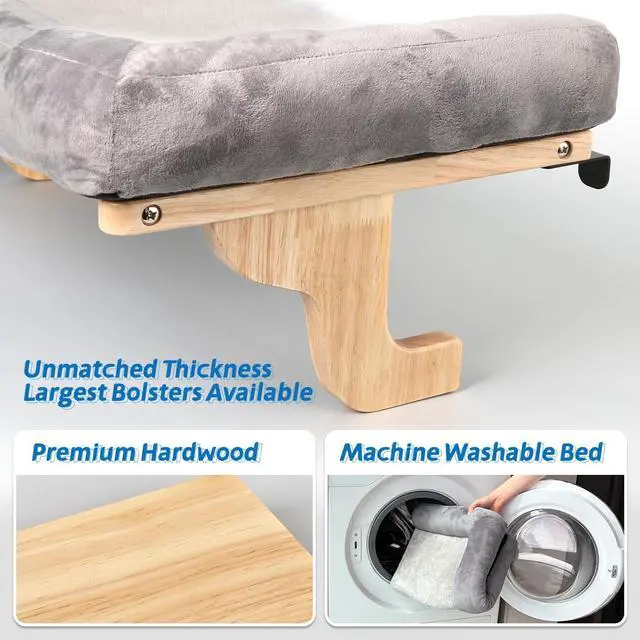 Alt view image 4 of 7 - Cat Perch for Window Sill with Bolster - Orthopedic Hammock Design with Premium Hardwood & Robust Metal Frame - Cat Window Seat for Large Cats and Kittens - Natural Color Wood Gray Bed, 24''W