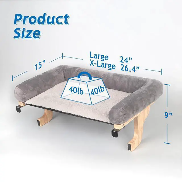 Alt view image 7 of 7 - Cat Perch for Window Sill with Bolster - Orthopedic Hammock Design with Premium Hardwood & Robust Metal Frame - Cat Window Seat for Large Cats and Kittens - Natural Color Wood Gray Bed, 24''W