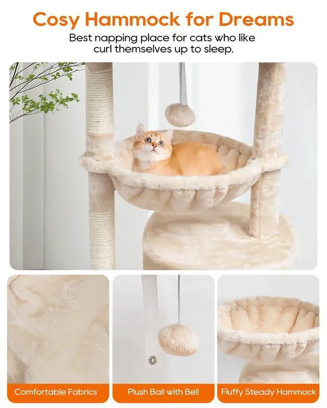Alt view image 3 of 7 - Small Cat Tree for Indoor Cats, Kittens Condo with Scratching Post and Board, Modern Activity Tower with Cradle, Beige