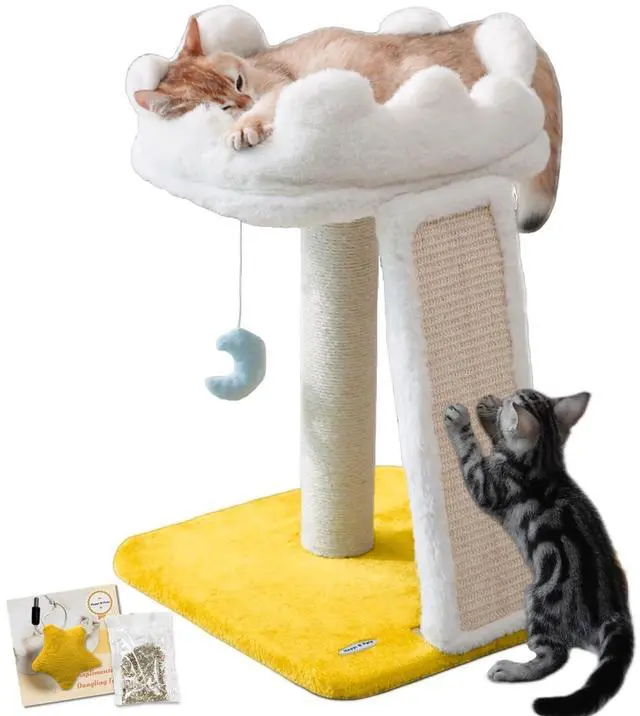 Main image of Cat Tree, Cloud Cat Tower with Soft Bed, Cat Scratching Post & Pad with Larger Perch for Window Viewing, Small Cat Tree with Cute Toys, Bonus Catnip