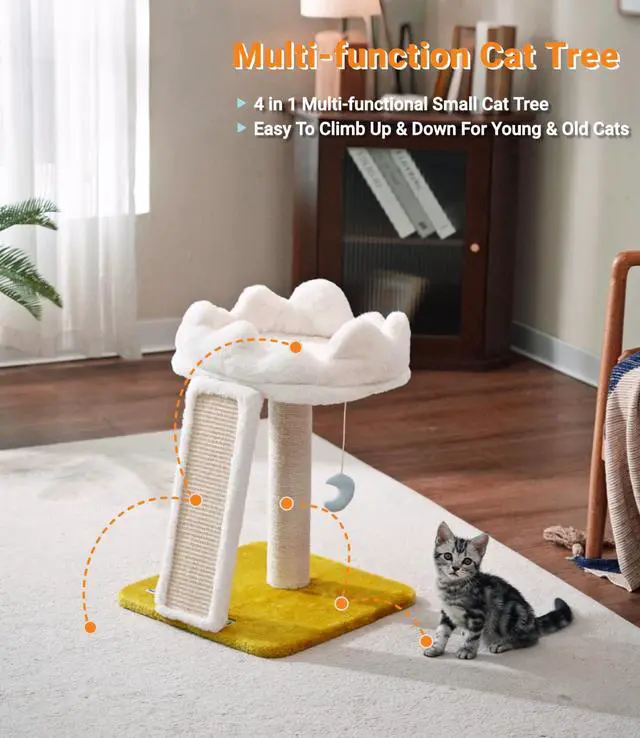 Alt view image 2 of 7 - Cat Tree, Cloud Cat Tower with Soft Bed, Cat Scratching Post & Pad with Larger Perch for Window Viewing, Small Cat Tree with Cute Toys, Bonus Catnip
