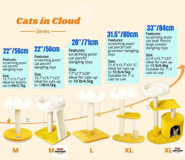 Alt view image 3 of 7 - Cat Tree, Cloud Cat Tower with Soft Bed, Cat Scratching Post & Pad with Larger Perch for Window Viewing, Small Cat Tree with Cute Toys, Bonus Catnip