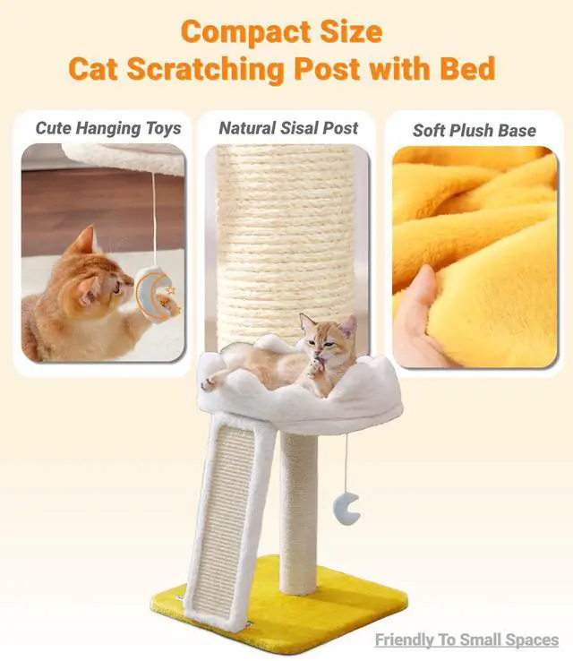 Alt view image 4 of 7 - Cat Tree, Cloud Cat Tower with Soft Bed, Cat Scratching Post & Pad with Larger Perch for Window Viewing, Small Cat Tree with Cute Toys, Bonus Catnip