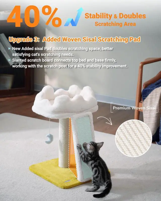 Alt view image 5 of 7 - Cat Tree, Cloud Cat Tower with Soft Bed, Cat Scratching Post & Pad with Larger Perch for Window Viewing, Small Cat Tree with Cute Toys, Bonus Catnip