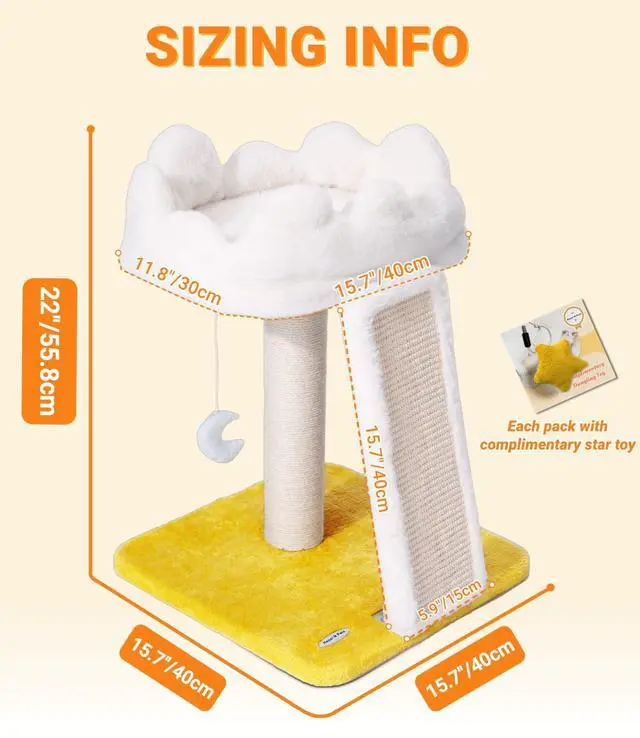 Alt view image 7 of 7 - Cat Tree, Cloud Cat Tower with Soft Bed, Cat Scratching Post & Pad with Larger Perch for Window Viewing, Small Cat Tree with Cute Toys, Bonus Catnip