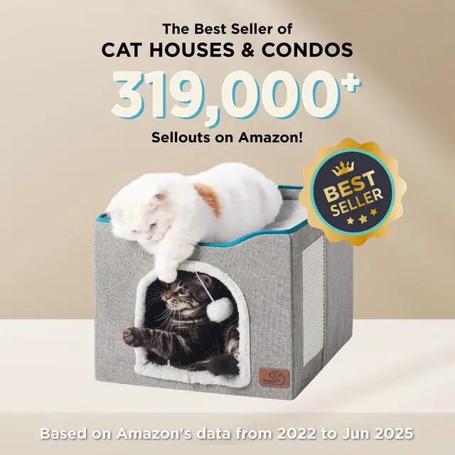 Alt view image 2 of 7 - Cat House Bed for Indoor Cats with Fluffy Ball and Scratch Pad,Grey