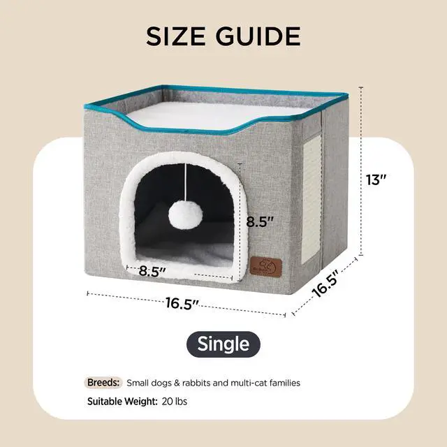 Alt view image 7 of 7 - Cat House Bed for Indoor Cats with Fluffy Ball and Scratch Pad,Grey