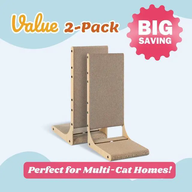 Alt view image 2 of 7 - 2-Pack Cat Scratching Board, 25.6'' Tall Cardboard L Shape Vertical Cat Scratchers for Indoor Cats, Cat Scratching Post for Wall and Couch, Large