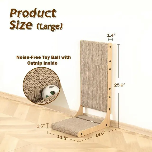 Alt view image 4 of 7 - 2-Pack Cat Scratching Board, 25.6'' Tall Cardboard L Shape Vertical Cat Scratchers for Indoor Cats, Cat Scratching Post for Wall and Couch, Large