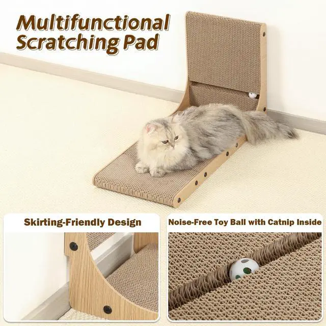 Alt view image 5 of 7 - 2-Pack Cat Scratching Board, 25.6'' Tall Cardboard L Shape Vertical Cat Scratchers for Indoor Cats, Cat Scratching Post for Wall and Couch, Large