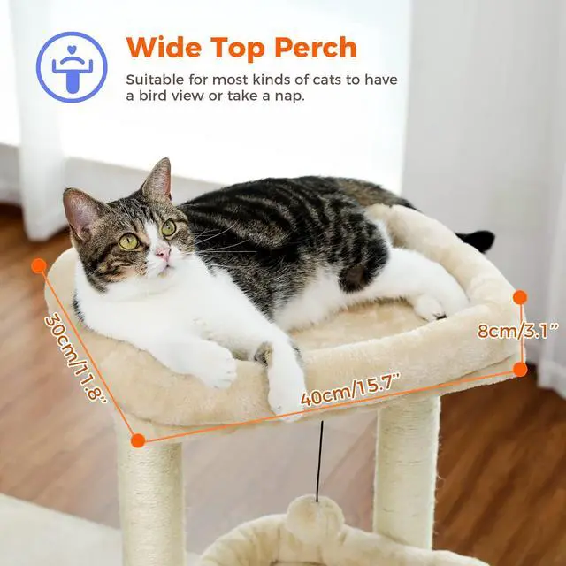 Alt view image 2 of 7 - Cat Tree Cat Tower for Indoor Cats with Private Cozy Cat Condo, Natural Sisal Scratching Posts and Plush Pom-pom for Small Cats,Beige