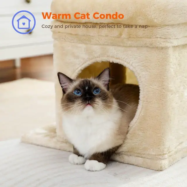 Alt view image 3 of 7 - Cat Tree Cat Tower for Indoor Cats with Private Cozy Cat Condo, Natural Sisal Scratching Posts and Plush Pom-pom for Small Cats,Beige