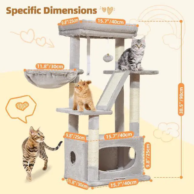Alt view image 2 of 7 - Cat Tree,38.2-Inch Cat Tower for Indoor Cats,Suitable for Kittens with Luxurious cat condo with Adjustable Baskets and Luxurious Perch Light Gray MS029SW