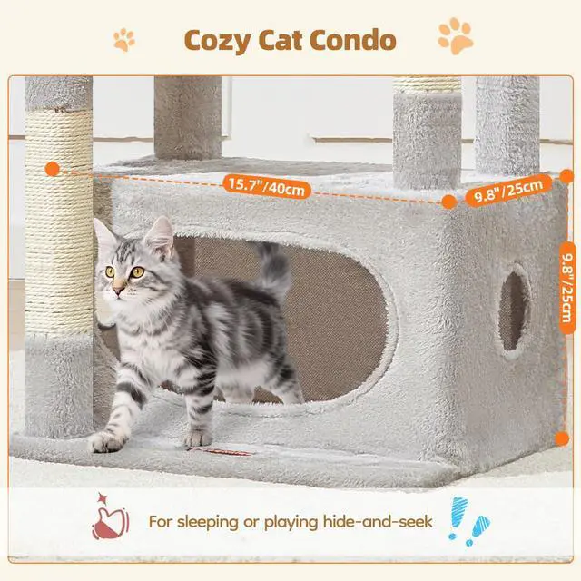 Alt view image 3 of 7 - Cat Tree,38.2-Inch Cat Tower for Indoor Cats,Suitable for Kittens with Luxurious cat condo with Adjustable Baskets and Luxurious Perch Light Gray MS029SW
