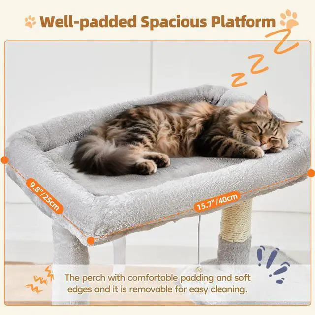 Alt view image 4 of 7 - Cat Tree,38.2-Inch Cat Tower for Indoor Cats,Suitable for Kittens with Luxurious cat condo with Adjustable Baskets and Luxurious Perch Light Gray MS029SW