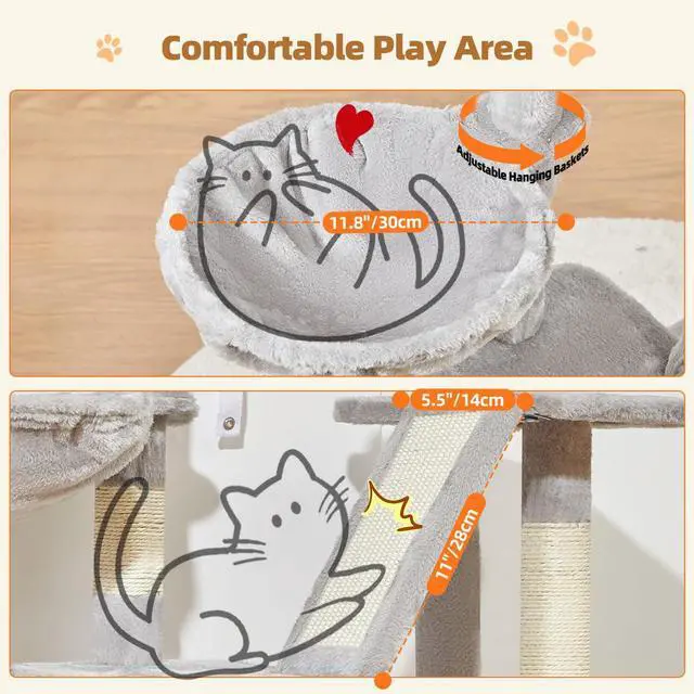Alt view image 5 of 7 - Cat Tree,38.2-Inch Cat Tower for Indoor Cats,Suitable for Kittens with Luxurious cat condo with Adjustable Baskets and Luxurious Perch Light Gray MS029SW