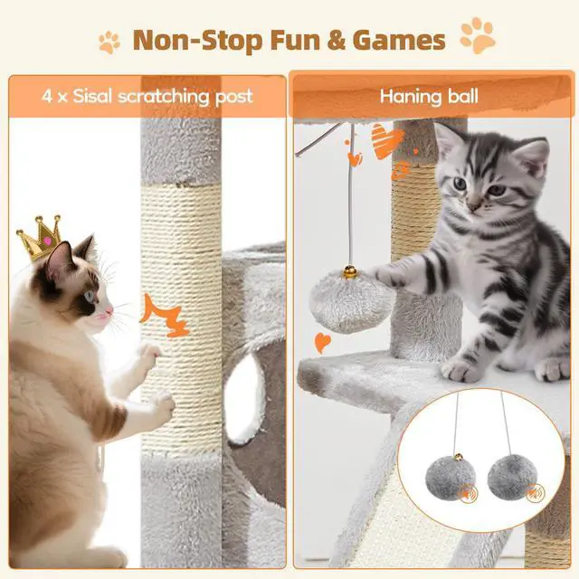 Alt view image 6 of 7 - Cat Tree,38.2-Inch Cat Tower for Indoor Cats,Suitable for Kittens with Luxurious cat condo with Adjustable Baskets and Luxurious Perch Light Gray MS029SW