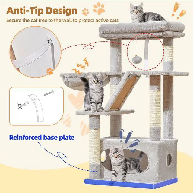 Alt view image 7 of 7 - Cat Tree,38.2-Inch Cat Tower for Indoor Cats,Suitable for Kittens with Luxurious cat condo with Adjustable Baskets and Luxurious Perch Light Gray MS029SW