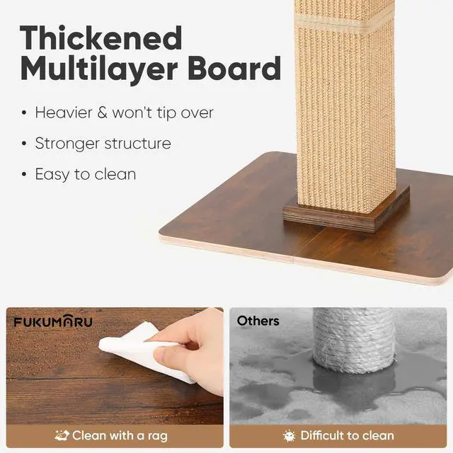 Alt view image 3 of 7 - Cat Scratching Post, Retro-Style Tall Scratch Posts with Perch for Indoor Cats Adults, Large Cat Scratcher Tower with Bed, Natural Sisal & Solid Wood