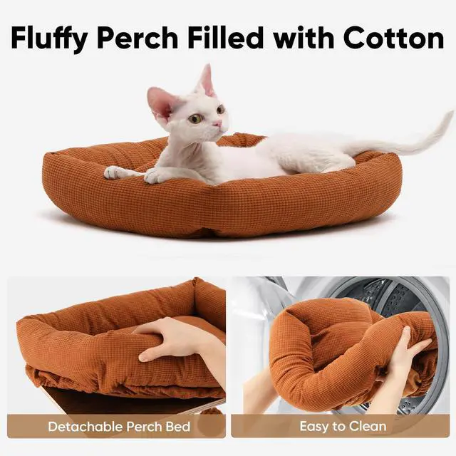 Alt view image 7 of 7 - Cat Scratching Post, Retro-Style Tall Scratch Posts with Perch for Indoor Cats Adults, Large Cat Scratcher Tower with Bed, Natural Sisal & Solid Wood