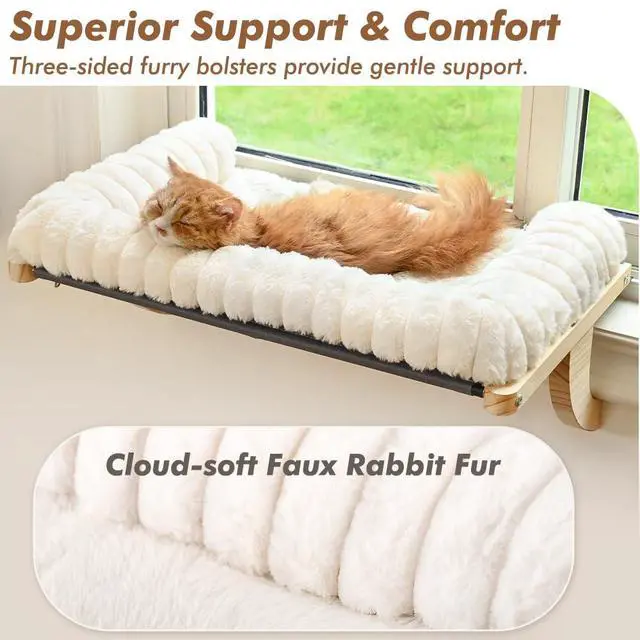 Alt view image 2 of 7 - Cloud-Soft Cat Window Sill Perch with Zipper Designed Cushioned Bed, Supportive Cat Window Seat with Premium Solid Wood & Sturdy Metal Frame, Pet Hammock Bed for Large Cats (Large, White)