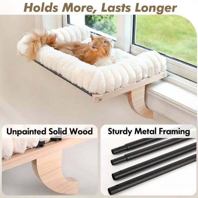 Alt view image 5 of 7 - Cloud-Soft Cat Window Sill Perch with Zipper Designed Cushioned Bed, Supportive Cat Window Seat with Premium Solid Wood & Sturdy Metal Frame, Pet Hammock Bed for Large Cats (Large, White)