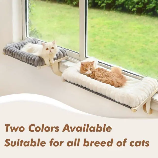 Alt view image 6 of 7 - Cloud-Soft Cat Window Sill Perch with Zipper Designed Cushioned Bed, Supportive Cat Window Seat with Premium Solid Wood & Sturdy Metal Frame, Pet Hammock Bed for Large Cats (Large, White)