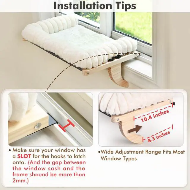 Alt view image 7 of 7 - Cloud-Soft Cat Window Sill Perch with Zipper Designed Cushioned Bed, Supportive Cat Window Seat with Premium Solid Wood & Sturdy Metal Frame, Pet Hammock Bed for Large Cats (Large, White)