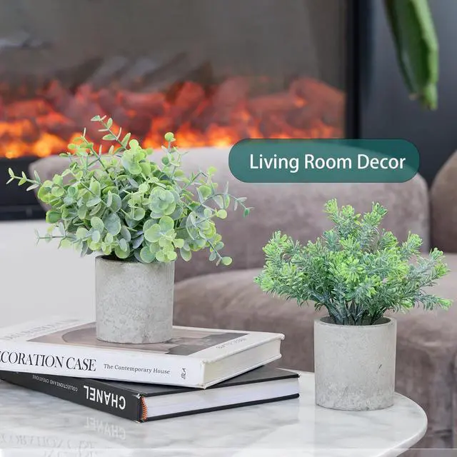 Alt view image 4 of 7 - 3 Pack Small Potted Fake Plants Artificial Eucalyptus Realistic Bonsai Perfect for Home Office Desk Bookshelf Countertop Church Table Decor Boho Ornaments