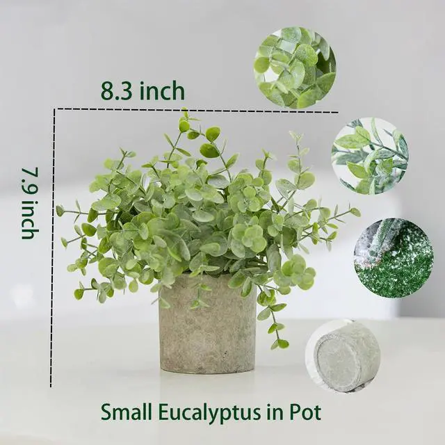 Alt view image 5 of 7 - 3 Pack Small Potted Fake Plants Artificial Eucalyptus Realistic Bonsai Perfect for Home Office Desk Bookshelf Countertop Church Table Decor Boho Ornaments