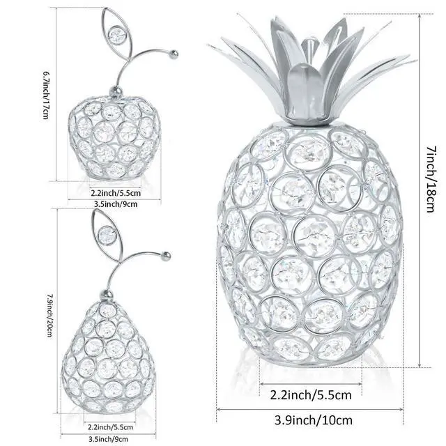 Alt view image 5 of 7 - Set of 3 Crystal Metal Pineapple Pear Table Centerpiece Handmade Crystal Candlestick Hollow Fruit Ornament Home Party Wedding Holiday Bar Decoration (Silver, Set of 3)
