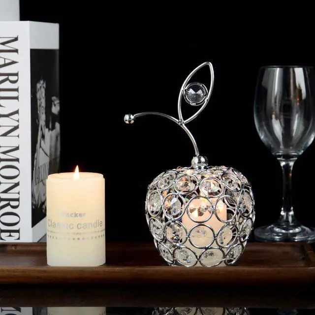 Alt view image 6 of 7 - Set of 3 Crystal Metal Pineapple Pear Table Centerpiece Handmade Crystal Candlestick Hollow Fruit Ornament Home Party Wedding Holiday Bar Decoration (Silver, Set of 3)