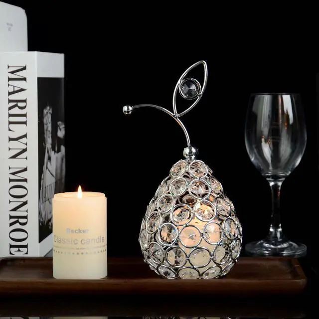 Alt view image 7 of 7 - Set of 3 Crystal Metal Pineapple Pear Table Centerpiece Handmade Crystal Candlestick Hollow Fruit Ornament Home Party Wedding Holiday Bar Decoration (Silver, Set of 3)
