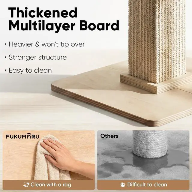 Alt view image 3 of 7 - Cat Scratching Post, Modern Style Tall Scratch Posts with Perch for Indoor Cats Adults, Large Cat Scratcher Tower with Bed, Small Tree with Raised Stand, Natural Sisal & Solid Wood