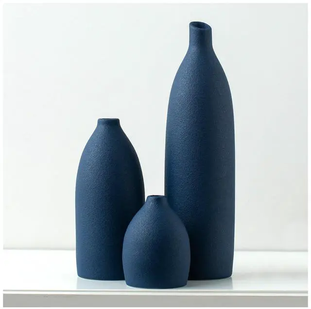 Main image of Matte Blue Vase Set Navy Blue Decor Coastal Decor Vases for Kitchen Island Living Room Office Table Fireplace Mantle Decorations & Bathroom Shelf Decor Centerpiece Table Decorations Ceramic
