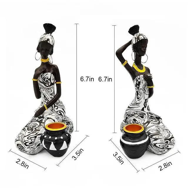 Alt view image 4 of 7 - African Statues Art Sculptures Women Figure Girls Tribal Lady Figurine Black Women Home Decor Collectible Creative Vintage Gift Crafts (Black+White)