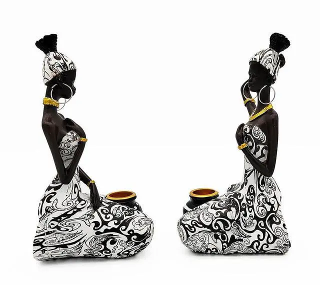 Alt view image 5 of 7 - African Statues Art Sculptures Women Figure Girls Tribal Lady Figurine Black Women Home Decor Collectible Creative Vintage Gift Crafts (Black+White)