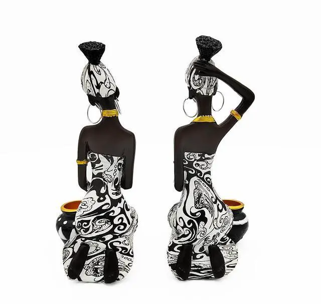 Alt view image 6 of 7 - African Statues Art Sculptures Women Figure Girls Tribal Lady Figurine Black Women Home Decor Collectible Creative Vintage Gift Crafts (Black+White)