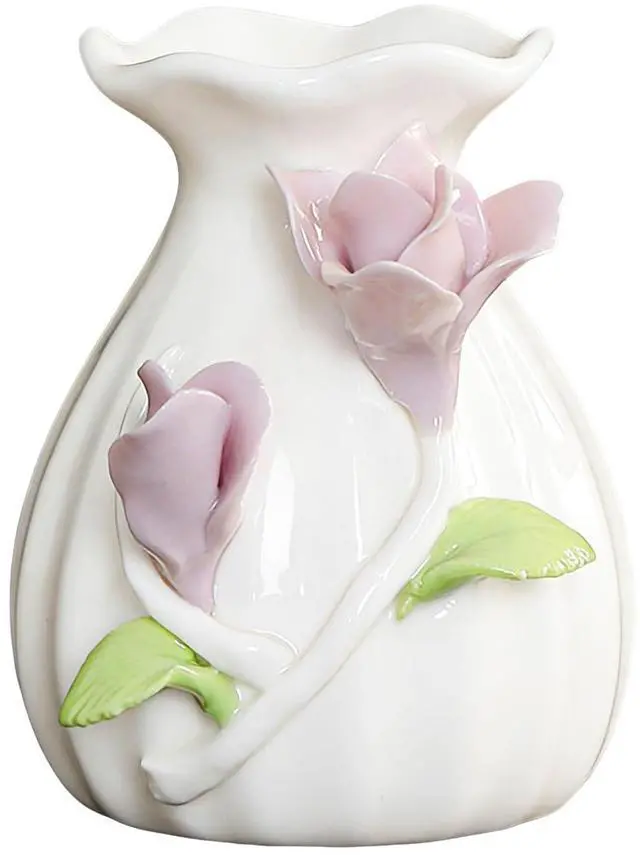 Main image of Handmade Ceramic Vase, 3D Hand Painted Flower Home Decor, Porcelain Relief Flowers, Living Room Dining Desk Statue Ornaments, 1 Piece