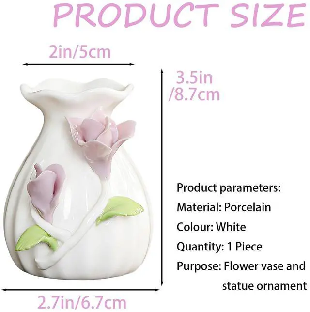 Alt view image 2 of 6 - Handmade Ceramic Vase, 3D Hand Painted Flower Home Decor, Porcelain Relief Flowers, Living Room Dining Desk Statue Ornaments, 1 Piece